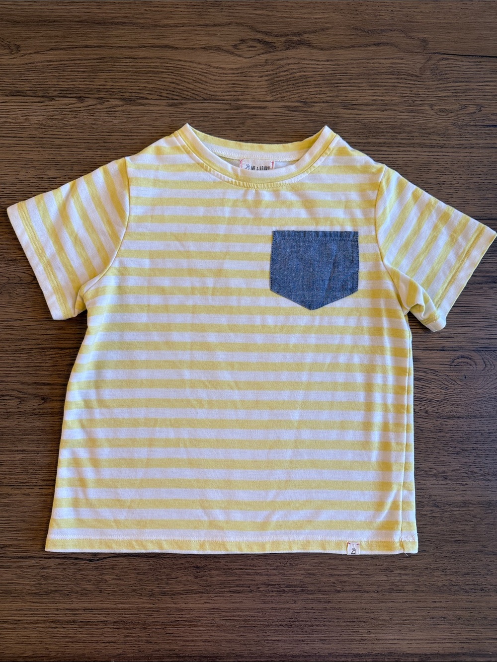 Kids Yellow & White Stripe Short Sleeve Tee with Denim Pocket